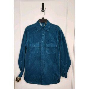 VTG LL Bean Chamois Teal Blue Flannel Shirt Distressed Cotton Sz Tall 16 L USA